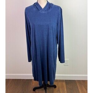 Pure Jill Indigo Blue Hooded Dress Lyocell Soft Stretch Pockets Size Medium Tall
